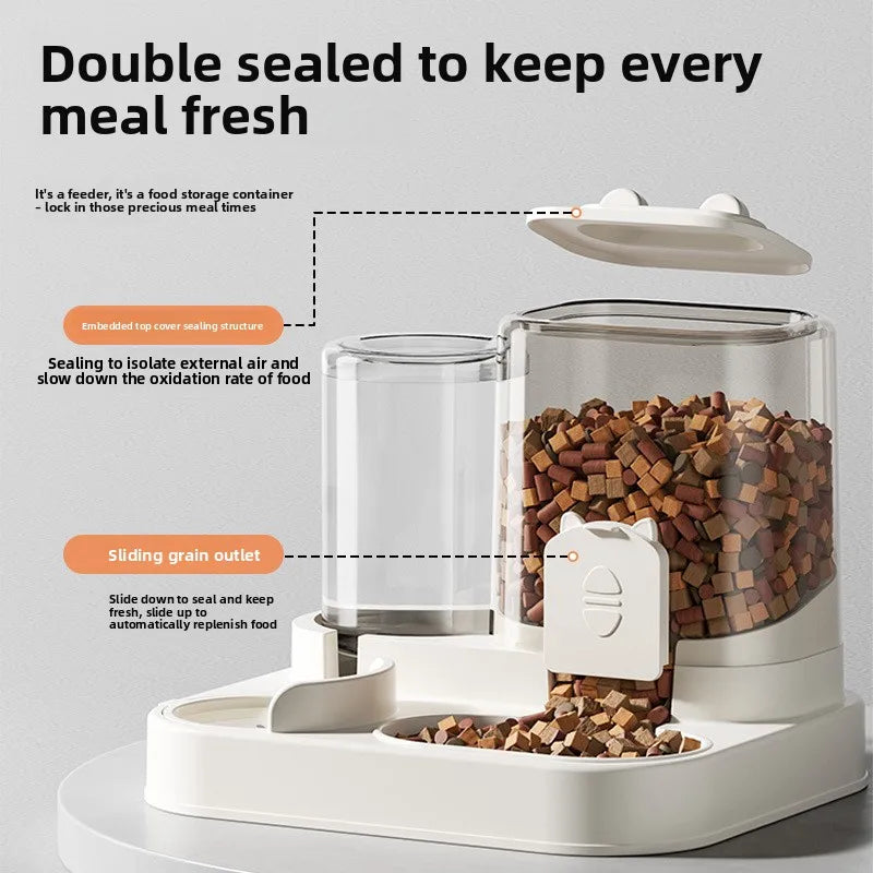 Automatic Pet Feeder and Water Dispenser for Cats and Dogs Dry Wet Separation 2-in-1 Sealed Large Capacity Food Water Bowl Set