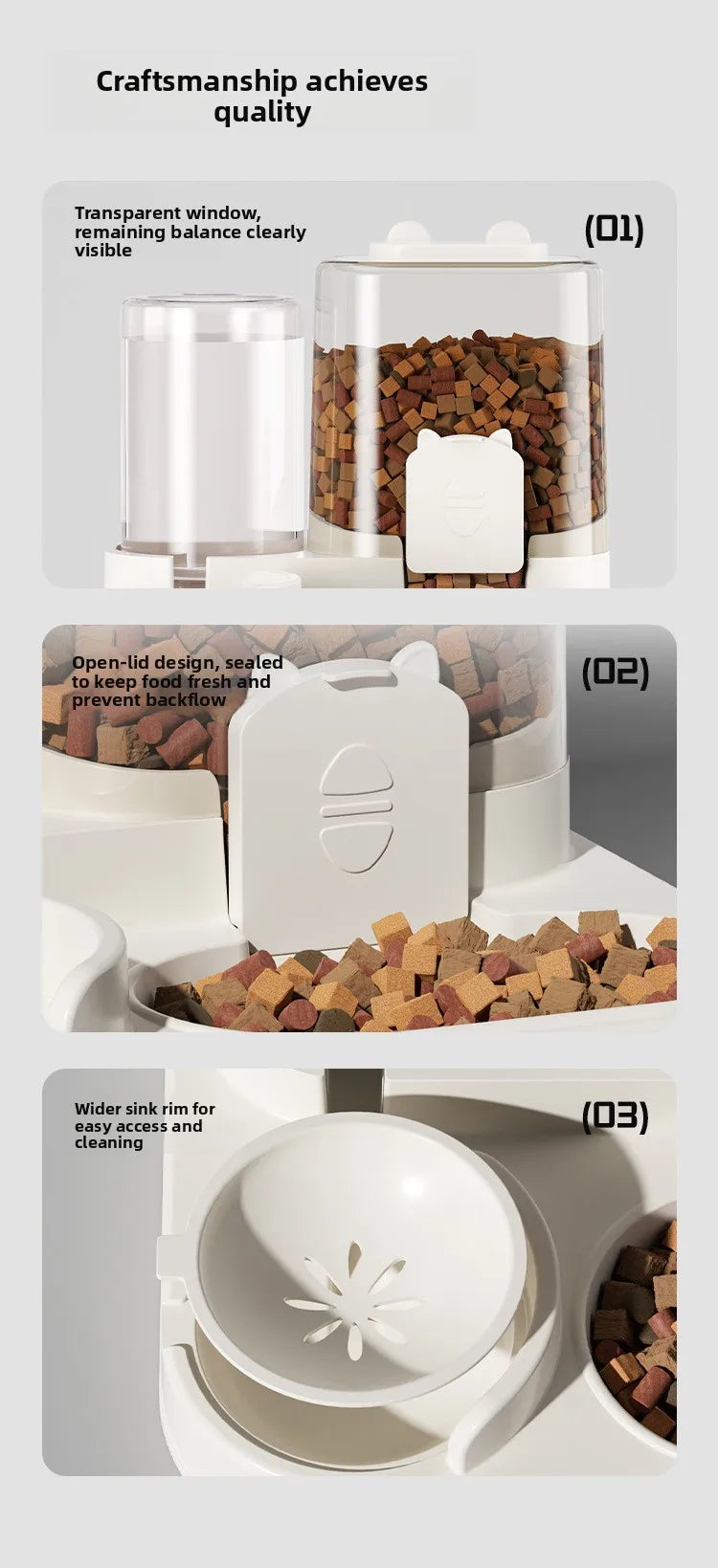 Automatic Pet Feeder and Water Dispenser for Cats and Dogs Dry Wet Separation 2-in-1 Sealed Large Capacity Food Water Bowl Set