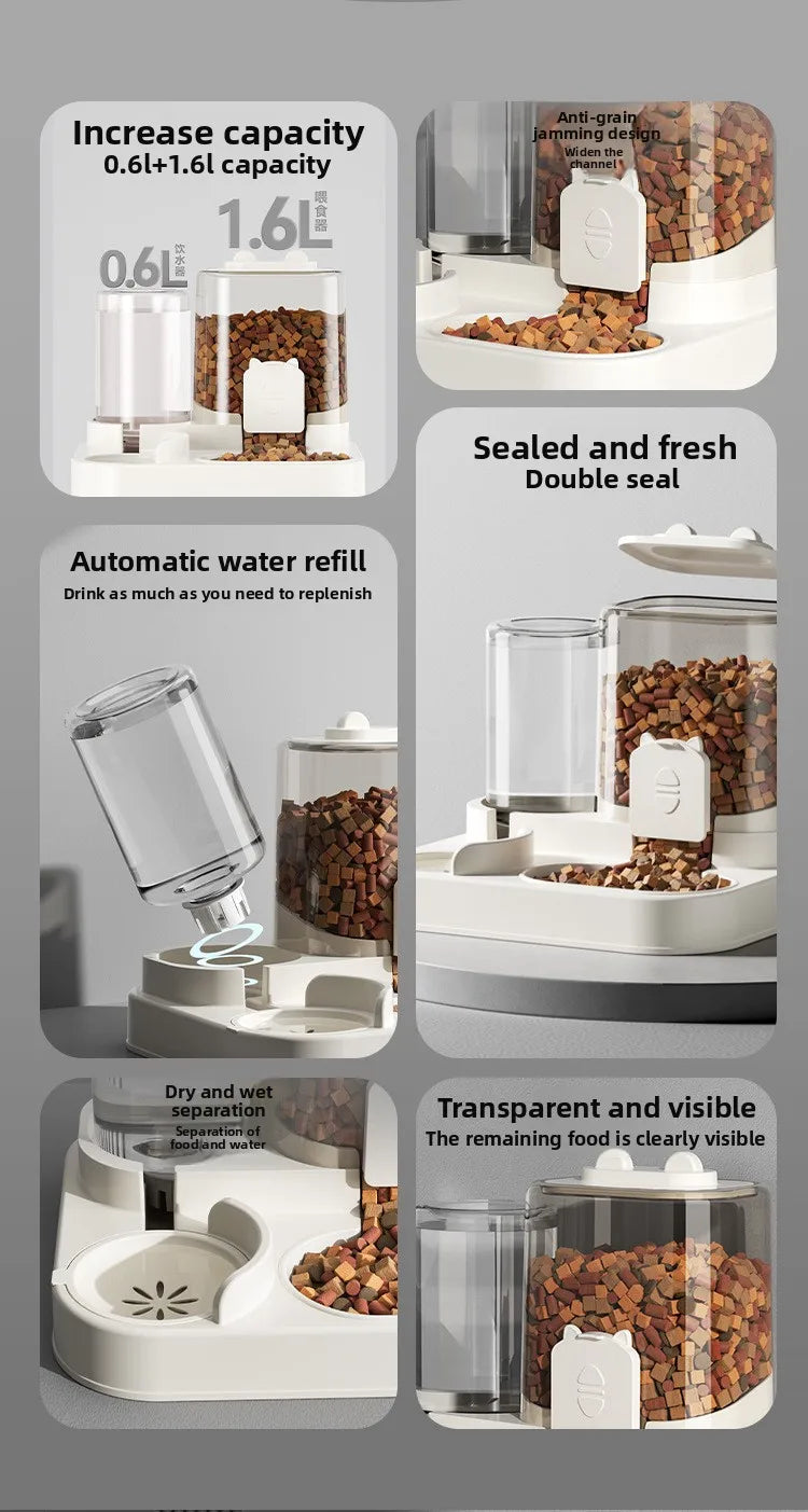 Automatic Pet Feeder and Water Dispenser for Cats and Dogs Dry Wet Separation 2-in-1 Sealed Large Capacity Food Water Bowl Set